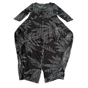 Alembika Muse Cocoon Crinkle Viscose Leaves Print Lagenlook Balloon Dress sz‎ 3